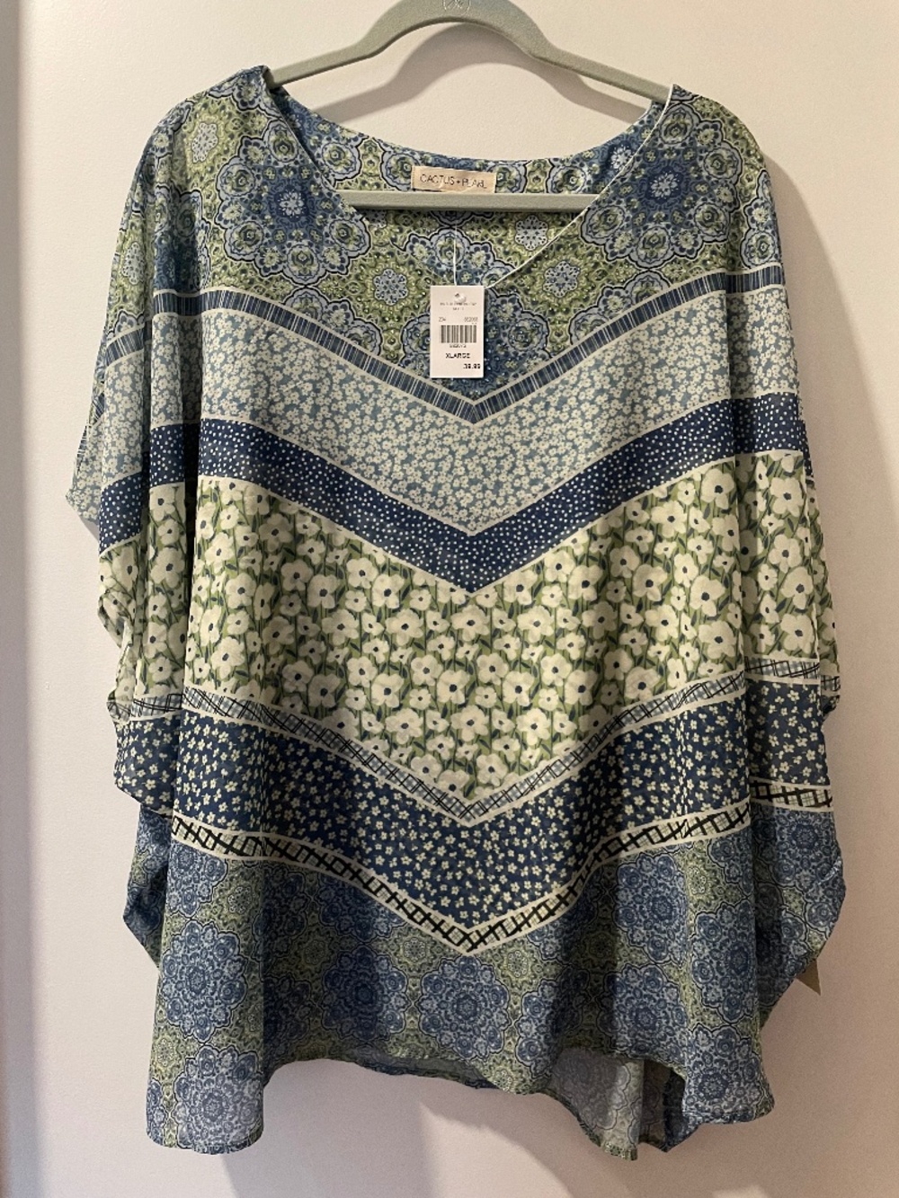 Poncho Cover Up Top, XL, Cactus & Pearl, blue/green